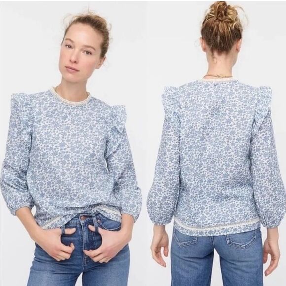 J. Crew Tops - J. Crew Flutter Sleeve Shirt in Shadow Floral Blue Women's Top Size XS